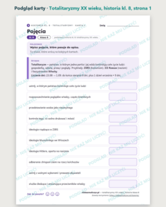 Totalitaryzmy XX wieku, historia klasa 8 — 10 kart pracy PDF z kluczem — podgląd karty, strona 1
