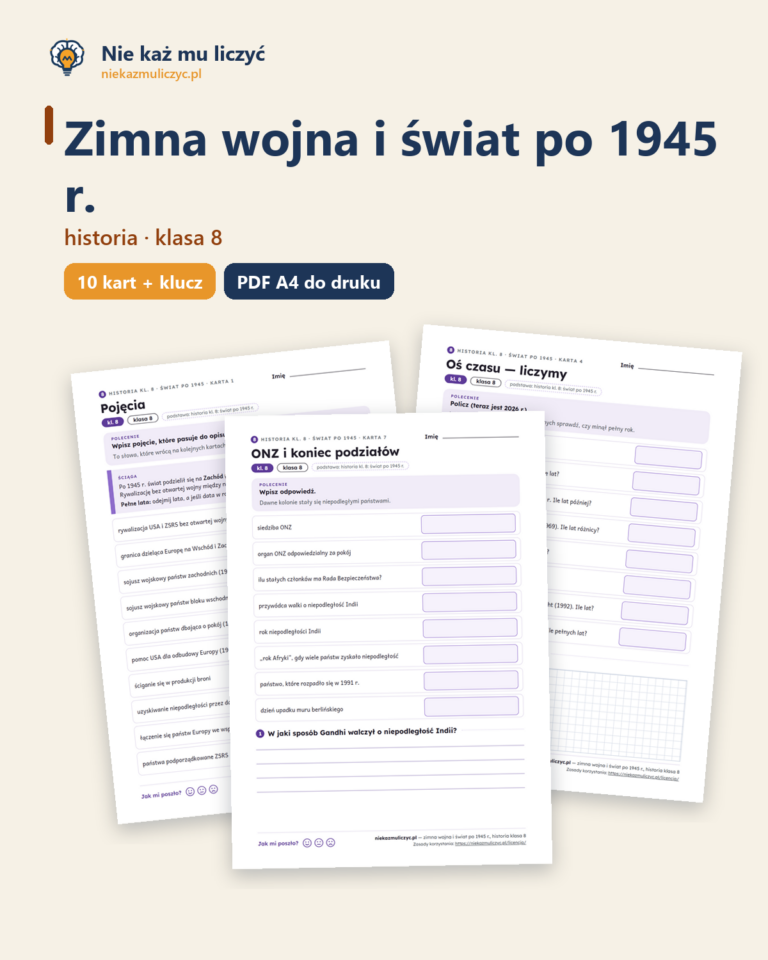 Zimna wojna i świat po 1945 r., historia kl. 8 — 10 kart PDF z kluczem — okładka