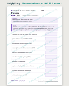 Zimna wojna i świat po 1945 r., historia kl. 8 — 10 kart PDF z kluczem — podgląd karty, strona 1