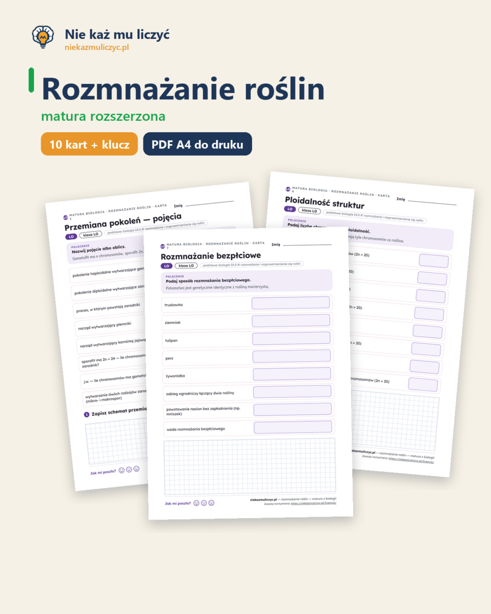 Rozmnażanie roślin — matura z biologii — 10 kart PDF z kluczem — okładka