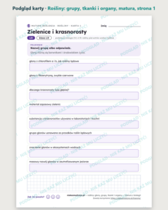 Rośliny: grupy, tkanki i organy, matura z biologii — 10 kart PDF — podgląd karty, strona 1