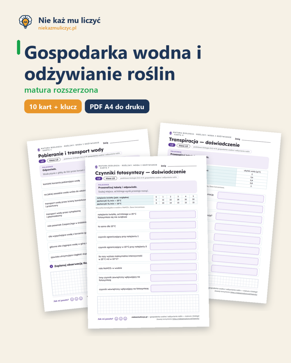 Gospodarka wodna i odżywianie roślin, matura z biologii — 10 kart PDF — okładka