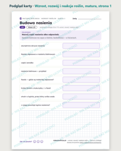 Wzrost, rozwój i reakcje roślin, matura z biologii — 10 kart PDF — podgląd karty, strona 1