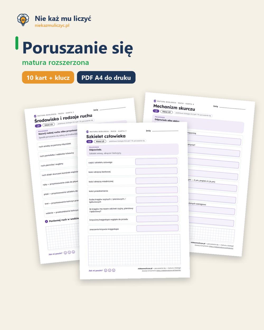Poruszanie się — matura z biologii — 10 kart PDF z kluczem — okładka