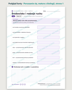Poruszanie się — matura z biologii — 10 kart PDF z kluczem — podgląd karty, strona 1