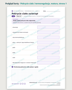 Pokrycie ciała i termoregulacja, matura z biologii — 10 kart PDF — podgląd karty, strona 1