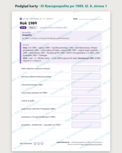 III Rzeczpospolita po 1989 r., historia kl. 8 — 9 kart PDF z kluczem — podgląd karty, strona 1