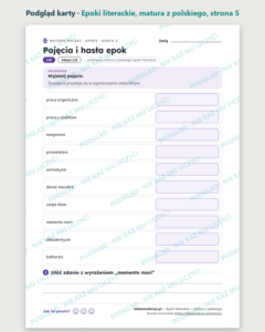 Epoki literackie, matura z polskiego — 9 kart PDF z kluczem — podgląd karty, strona 5