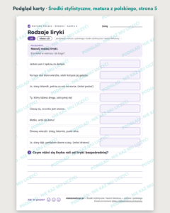 Środki stylistyczne i teoria literatury, matura — 9 kart PDF z kluczem — podgląd karty, strona 5