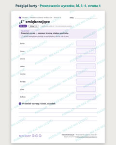 Przenoszenie wyrazów, język polski kl. 3–4 — 7 kart PDF z kluczem — podgląd karty, strona 4