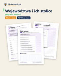 Województwa i ich stolice, kl. 4–7 — 9 kart pracy PDF z kluczem — okładka