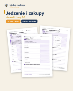 Jedzenie i zakupy, niemiecki klasy 7–8 — 10 kart pracy PDF z kluczem — okładka