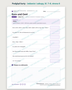 Jedzenie i zakupy, niemiecki klasy 7–8 — 10 kart pracy PDF z kluczem — podgląd karty, strona 6