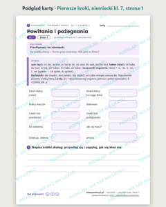Pierwsze kroki, niemiecki klasa 7 — 10 kart pracy PDF z kluczem — podgląd karty, strona 1