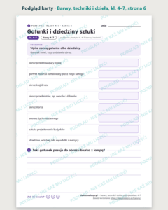 Barwy, techniki i dzieła, plastyka kl. 4–7 — 10 kart PDF z kluczem — podgląd karty, strona 6
