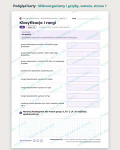 Wirusy, bakterie, protisty i grzyby, matura z biologii — 10 kart PDF — podgląd karty, strona 1