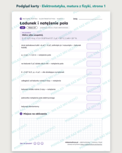 Elektrostatyka — matura z fizyki — 8 kart PDF z kluczem — podgląd karty, strona 1