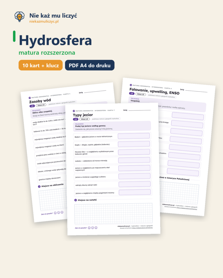 Hydrosfera — matura z geografii — 10 kart PDF z kluczem — okładka