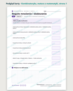 Kombinatoryka — matura z matematyki — 8 kart PDF z kluczem — podgląd karty, strona 1