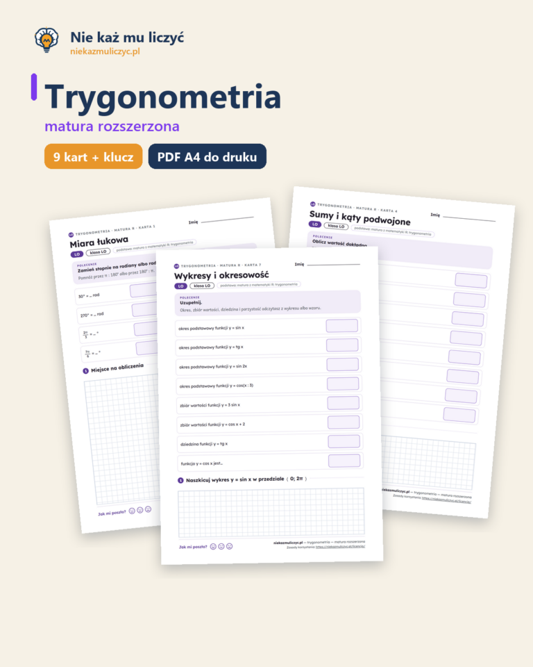Trygonometria — matura z matematyki — 9 kart PDF z kluczem — okładka