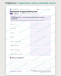 Trygonometria — matura z matematyki — 9 kart PDF z kluczem — podgląd karty, strona 5