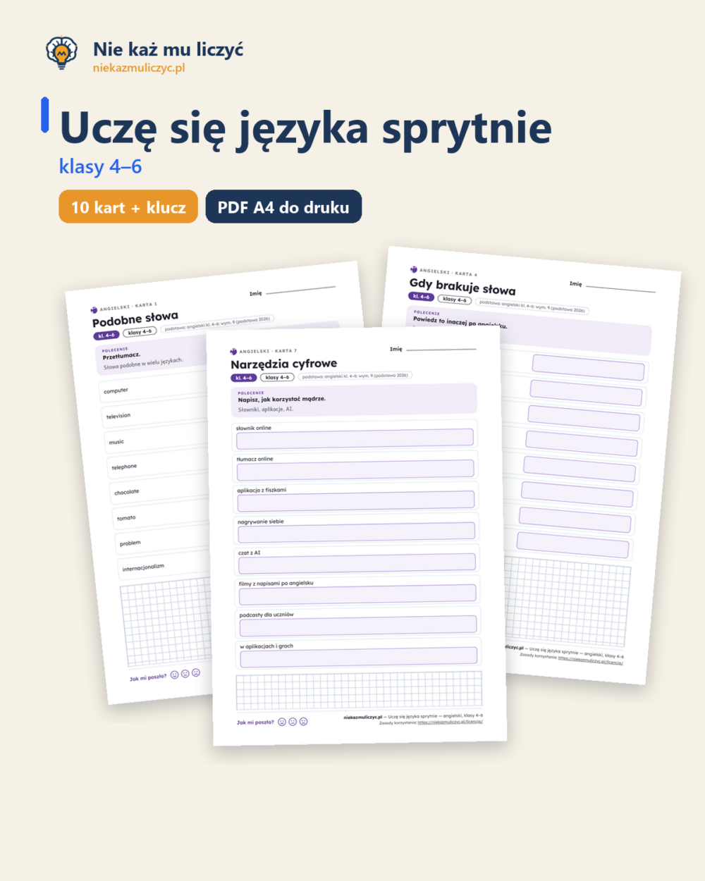Uczę się języka sprytnie — angielski, klasy 4–6, 10 kart PDF — okładka