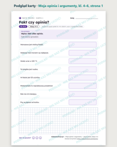Moja opinia i argumenty — polski, klasy 4–6, 10 kart PDF — podgląd karty, strona 1