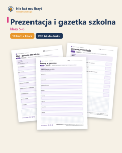 Prezentacja i gazetka szkolna — polski, klasy 5–6, 10 kart PDF — okładka