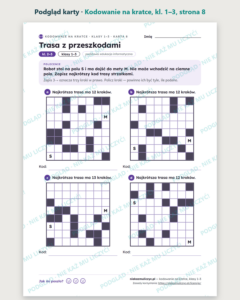 Kodowanie na kratce, klasy 1–3 — 14 kart pracy PDF z kluczem — podgląd karty, strona 8