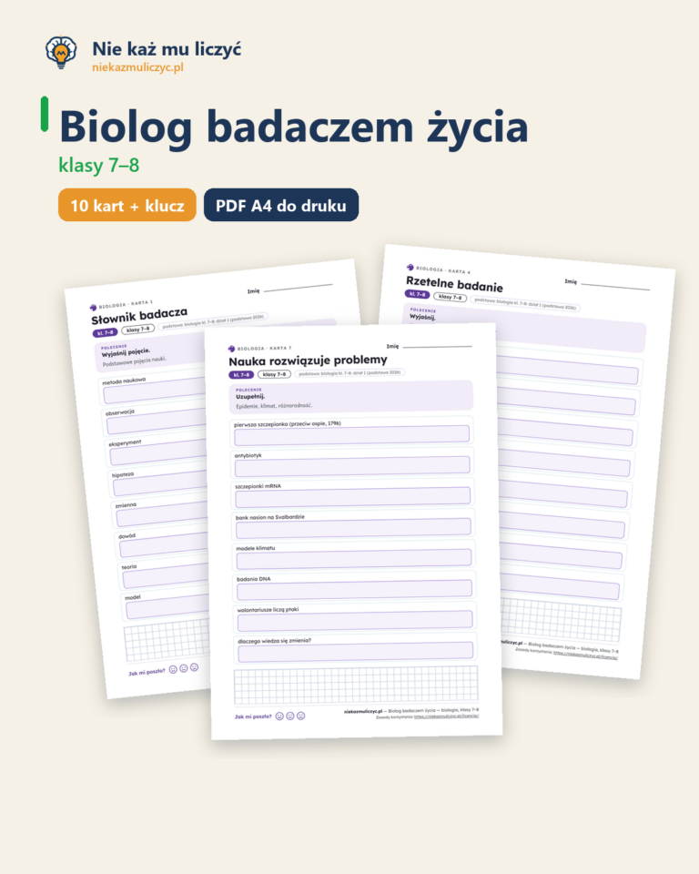 Biolog badaczem życia — biologia, klasy 7–8, 10 kart PDF — okładka