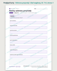 Ochrona przyrody i ślad węglowy — biologia, klasy 7–8, 10 kart PDF — podgląd karty, strona 1
