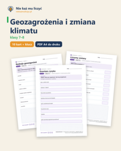 Geozagrożenia i zmiana klimatu — geografia, klasy 7–8, 10 kart PDF — okładka