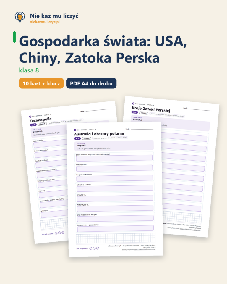 Gospodarka świata: USA, Chiny, Zatoka Perska — geografia, klasa 8 — okładka