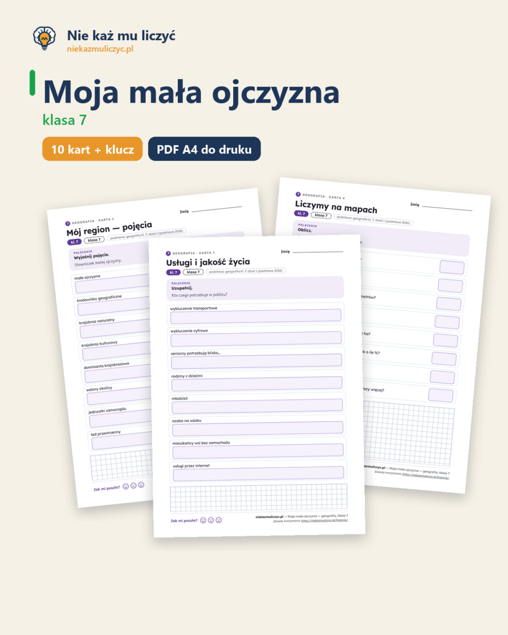 Moja mała ojczyzna — geografia, klasa 7, 10 kart PDF — okładka
