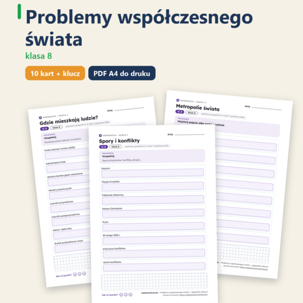 Problemy współczesnego świata — geografia, klasa 8, 10 kart PDF — okładka