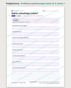 Problemy współczesnego świata — geografia, klasa 8, 10 kart PDF — podgląd karty, strona 1