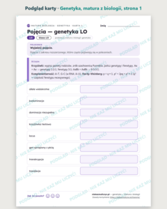 Genetyka — matura z biologii — 10 kart PDF z kluczem — podgląd karty, strona 1