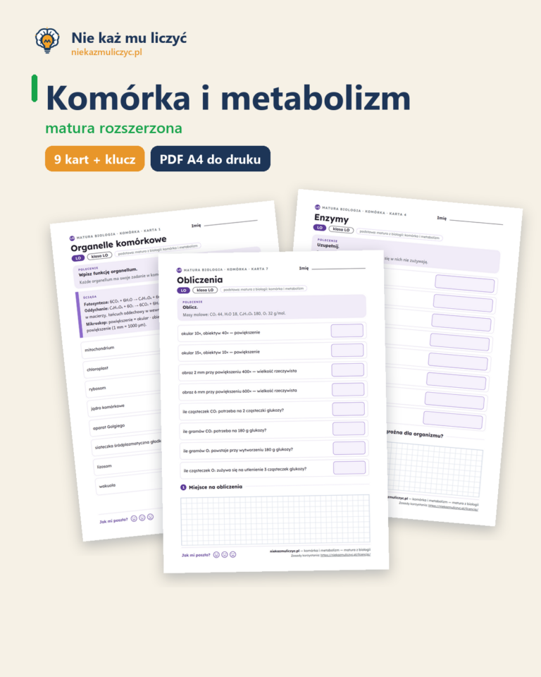 Komórka i metabolizm — matura z biologii — 9 kart PDF z kluczem — okładka