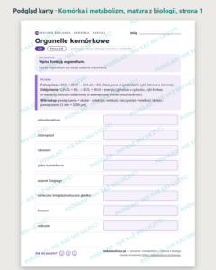 Komórka i metabolizm — matura z biologii — 9 kart PDF z kluczem — podgląd karty, strona 1