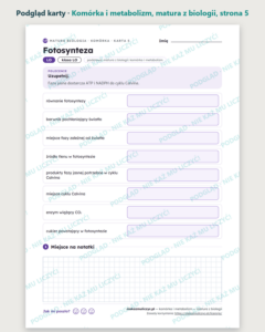 Komórka i metabolizm — matura z biologii — 9 kart PDF z kluczem — podgląd karty, strona 5