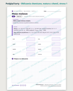 Obliczenia chemiczne — matura z chemii — 10 kart PDF z kluczem — podgląd karty, strona 1