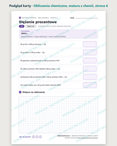 Obliczenia chemiczne — matura z chemii — 10 kart PDF z kluczem — podgląd karty, strona 6