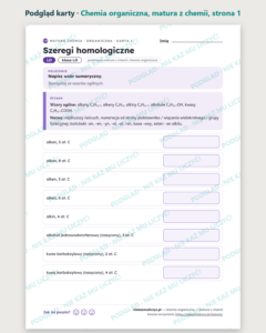 Chemia organiczna — matura z chemii — 10 kart PDF z kluczem — podgląd karty, strona 1