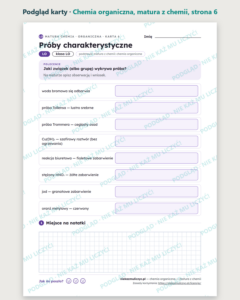 Chemia organiczna — matura z chemii — 10 kart PDF z kluczem — podgląd karty, strona 6
