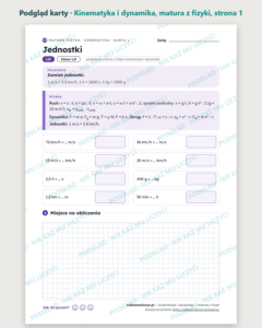 Kinematyka i dynamika — matura z fizyki — 10 kart PDF z kluczem — podgląd karty, strona 1