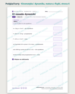 Kinematyka i dynamika — matura z fizyki — 10 kart PDF z kluczem — podgląd karty, strona 6