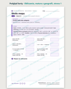 Obliczenia — matura z geografii — 10 kart PDF z kluczem — podgląd karty, strona 1