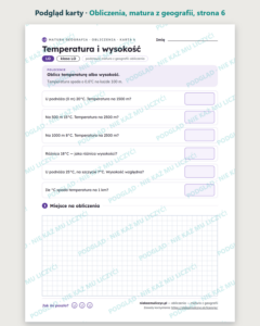 Obliczenia — matura z geografii — 10 kart PDF z kluczem — podgląd karty, strona 6