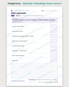 „Beniowski” Słowackiego — karty do lektury, liceum, 10 kart PDF — podgląd karty, strona 6