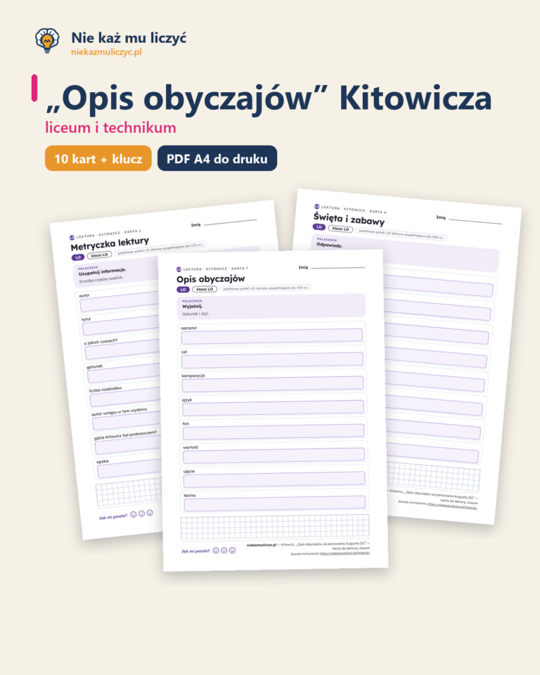 „Opis obyczajów” Kitowicza — karty do lektury, liceum, 10 kart PDF — okładka